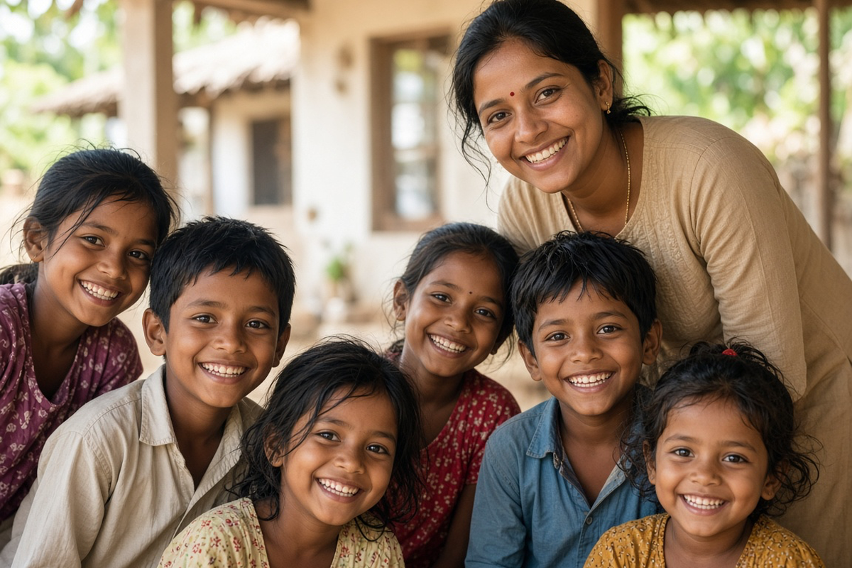 Children and a teacher learning together at a GlobalMars community centre